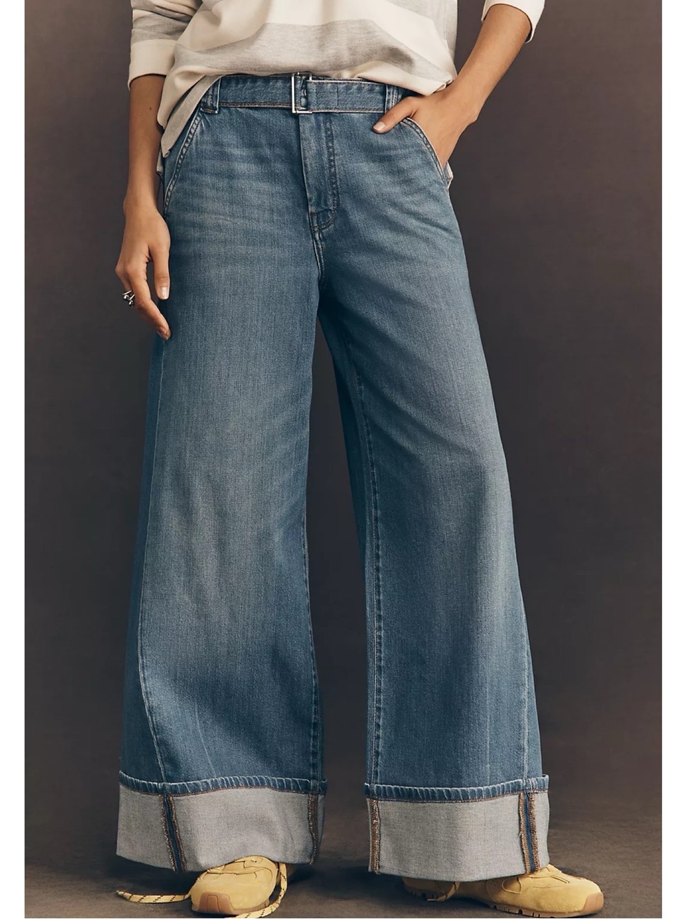 NWT Anthropologie Pilcro Nova High Rise Belted Wide Leg Jeans